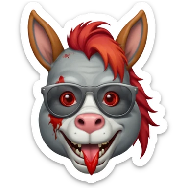 Zombie donkey with sun glasses and red hair and joker nose hungry  sticker