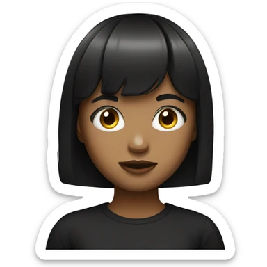 Girl with black short hair and bangs with a black tshirt  sticker