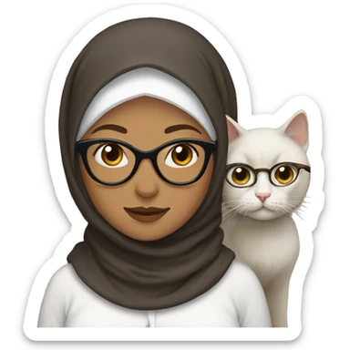 woman in brown hijab with glasses and her white cat sticker