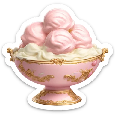 highly detailed vintage pale pink rococo bowl with ice cream sticker