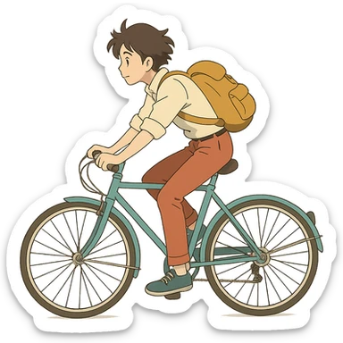 ghibli style person riding a bike sticker