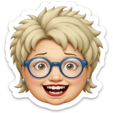 short fat lady with glasses ,crooked teeth and crazt hair sticker