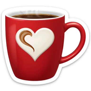 Red mug of coffee with a community coffee logo and a heart above the hot steam sticker
