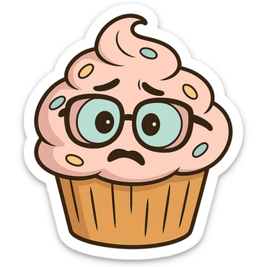 flat toon style cupcake with glasses sticker