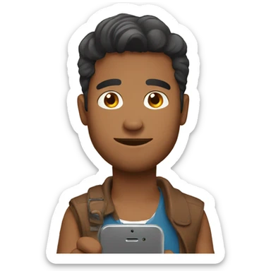 brown man holding phone wonderong sticker