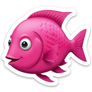 bright pink fish seen in exact side view, facing perfectly to the right, only one eye visible, complete flat 2D side profile, derpy expression with silly smile, flat like a paper cutout sticker