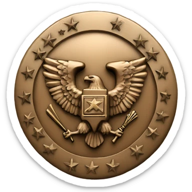 Bronze military badge with stars and an eagle sticker
