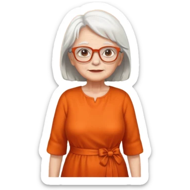 OLD LADY IN KITCHEN OUTFIT ORANGE DRESS, GLASSES. WHITE HAIR  sticker