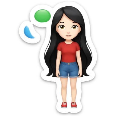 cute girl full body with long black hair with speech bubbles not have money sticker