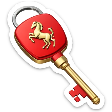 red Ferrari key with a gold background sticker