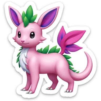 Shiny Shaymin-Salandit-Sylveon-Amaura-Fakémon-hybrid-creature (full body)  sticker