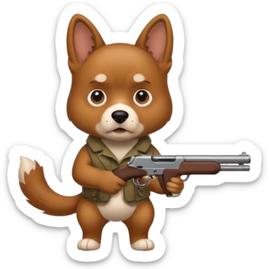 A dog holding a gun sticker