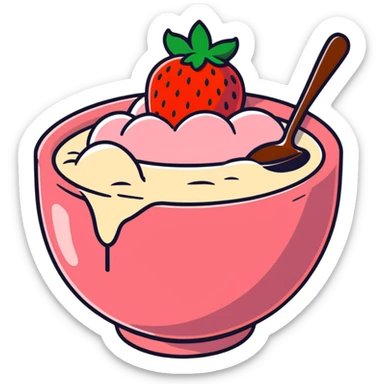 hot bowl of strawberry porridge with steam sticker