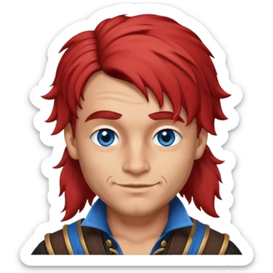 flirting french pirate with a chin dimple blue eyes and hair that fades from red to brown and a wolfcut hairstyle sticker