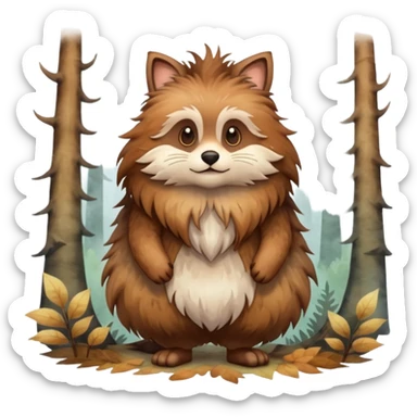 watercolor furry creature in a misty forest sticker