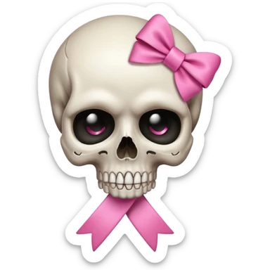 skull emoji with pink ribbon pookie sticker