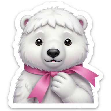 white polar bear with pink ribbon sticker