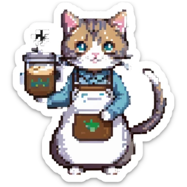 cat barista with apron sticker