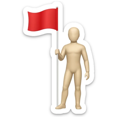 minimalist white human silhouette holding a red flag sticker
