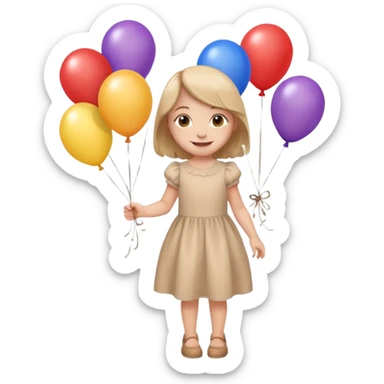 birthday small  girl in biege dress + baloons sticker