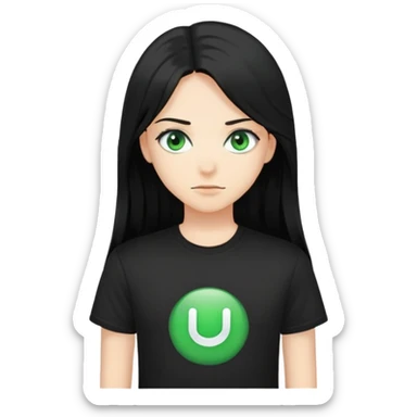 Long, blackhaired with green eyes in black t-shirt  sticker
