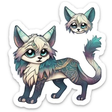 cute Kawaii edgy ethereal shy epic fantasy animal fursona Fionbri creature by griffsnuff & LiLaiRa & Falvie with exotic colors with intricate patterns full body sticker