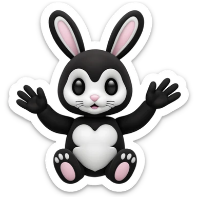 Emoji pour twitch d'une peluche lapin squelette noir qui dit bonjour sticker