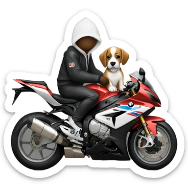 Dog wearing hoodie riding bmw s100 rr sticker
