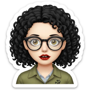 Faz uma zombie feminina de cabelo preto cacheado bonito e óculos de grau preto  sticker