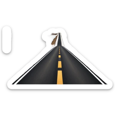 A long straight dirt road that disappears into the horizon half way up the screen from the perspective of someone sitting in the middle of the road looking down it. Flat snow fields on both sides of the road with huge looming mountains above the roads horizon line.  sticker