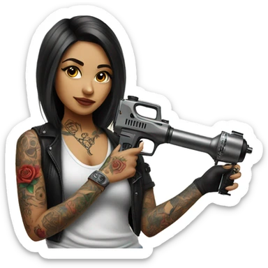 Tattoo artist with tattoo gun. The artist is Hispanic girl  sticker