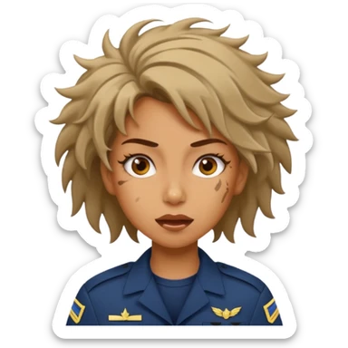 Female navy soldier, crazy face. sticker