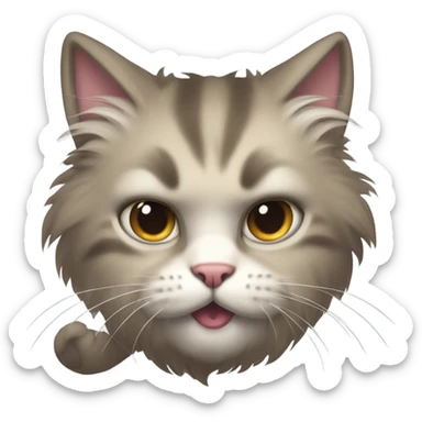 A fluffy cat with its fur raised and arched back in an attack position, looking fierce but adorably wide-eyed, with tiny paws slightly lifted as if ready to pounce. sticker