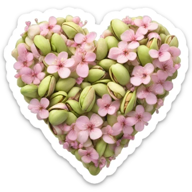 pistachio realistic heart decorated with pink flowers sticker