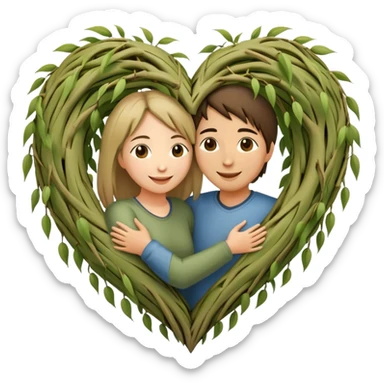 heart-shaped weeping willow tree with two people hugging inside the heart shape, with a small heart above them sticker