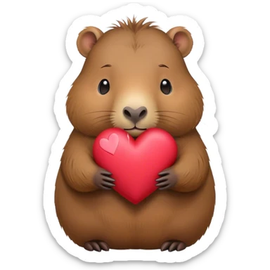 capybara holding a heart sticker