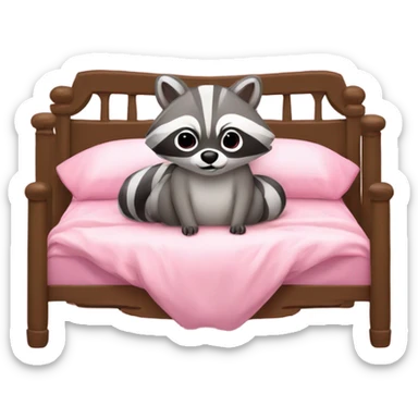 princess style bed with sleeping cute racoon wearing pink bow on head in it sticker