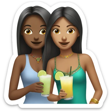 White girl and Indian girl drinking margaritas sticker