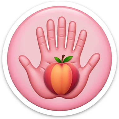 Peach emoji with handprint sticker