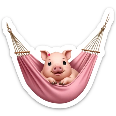 A pig lying in a hammock, fully relaxed, portrait, bust up sticker