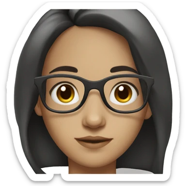 Girl white skin black hair brown eyes with glasses sticker