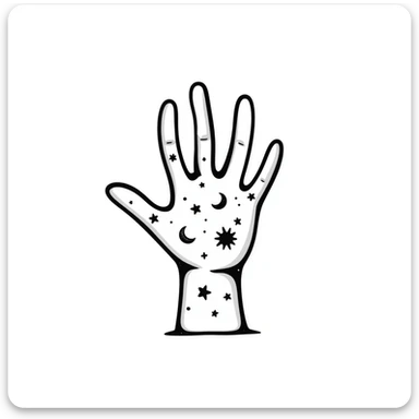 mystical hand with celestial symbols sticker
