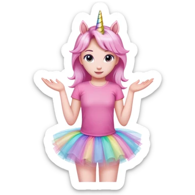 head of an anthropomorphised female unicorn in tutu and pink t-shirt, standard pose sticker