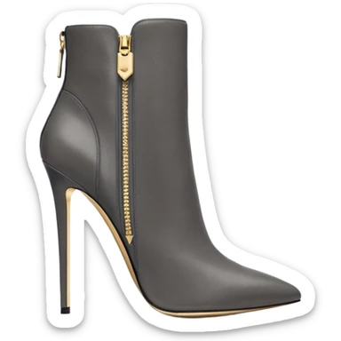 Hyper Realistic, Michael Kors dark gray suede and leather, both pairs of stiletto ankle bootie boots, detailed  sparkly 14k Gold zipper, 8k quailty  sticker