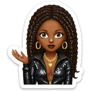 Foxy Brown, Rapper with dark brown hair, black sequin outfit sticker