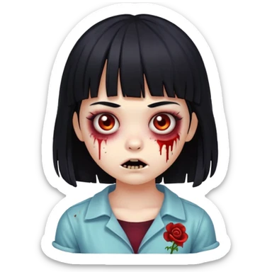a cute zombie girl with black hair and bangs sticker