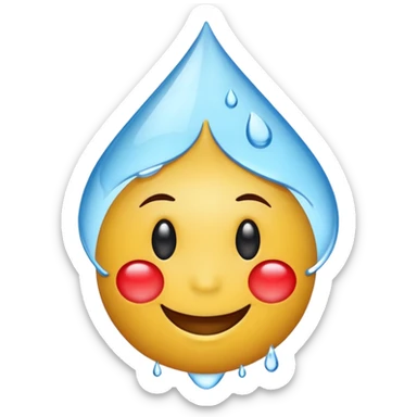 Emoji smiley face with water drop on head but make water drop red sticker