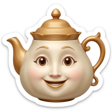 A character from the fairy tale Beauty and the Beast: Mrs. Potts, the lady who was turned into a teapot. She retains the teapot's original form, with an anthropomorphic face on the teapot. sticker