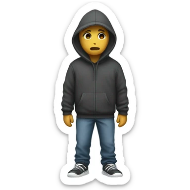 person with hoodie on looking sad and walking with hands in his hoodie sticker