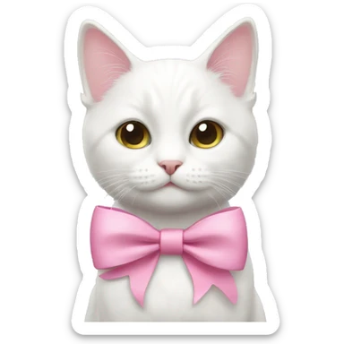 white cat with pink bow  sticker